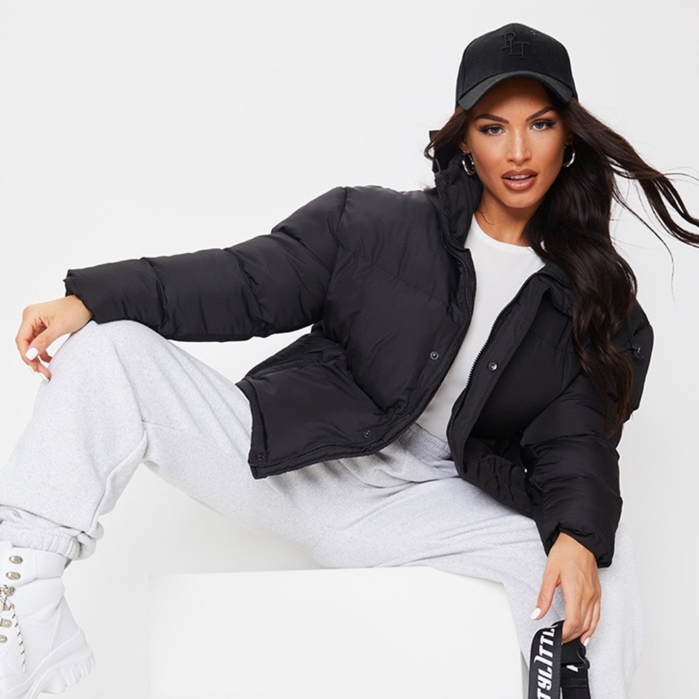 Recycled Black Toggle Detail Puffer Jacket